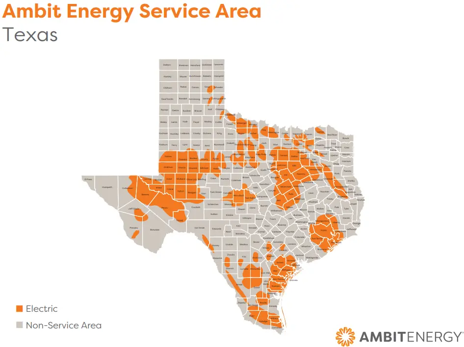 Map of Ambit Energy service area in Texas