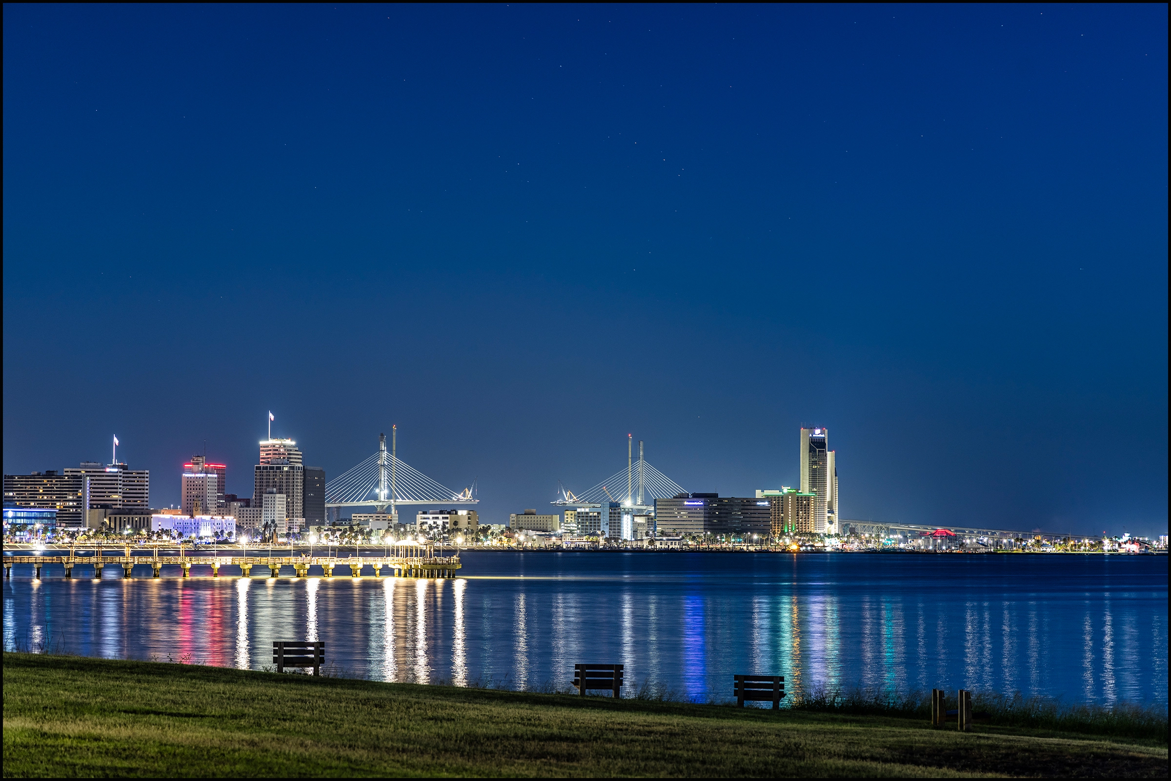 Corpus Christi skyline along the bay in AEP Texas electricity service area