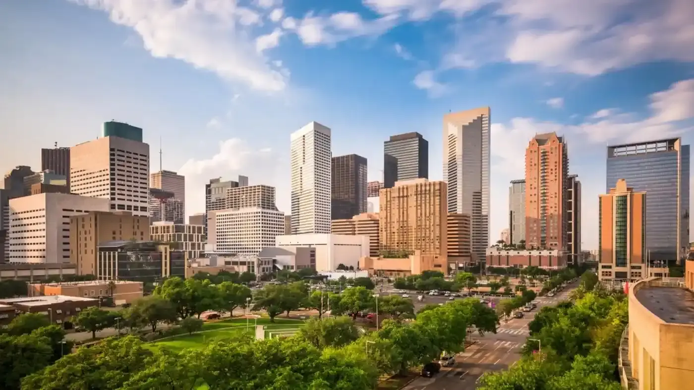 Houston Texas skyline in CenterPoint service area electricity market